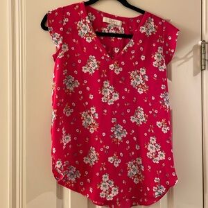 Loft bright pink floral top with flutter sleeves